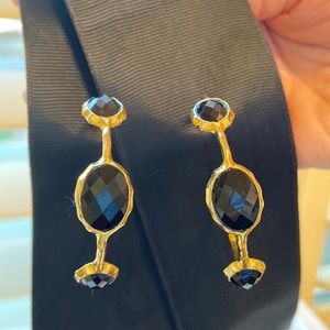 Beautiful EUC Amrita Singh gold and jet hoop earrings